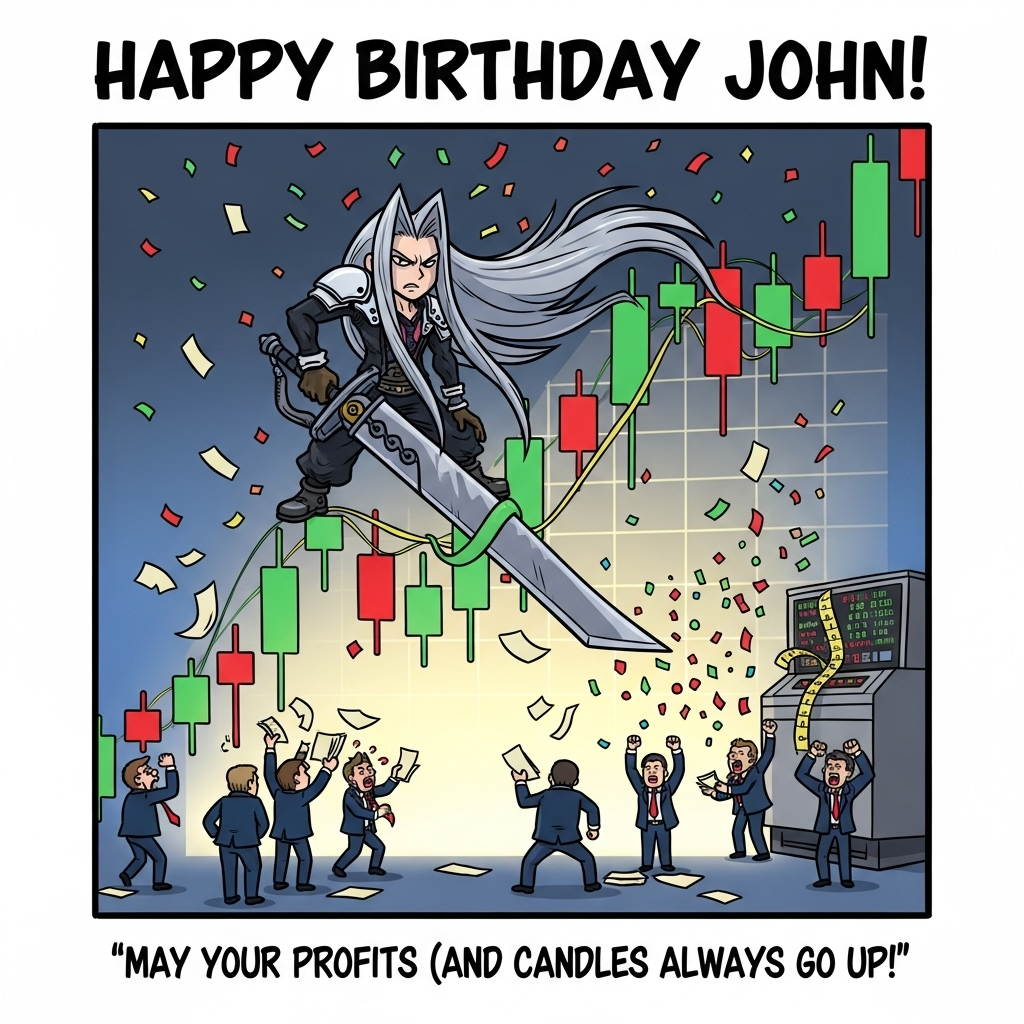 Sephiroth and stock market, and Birthday Card