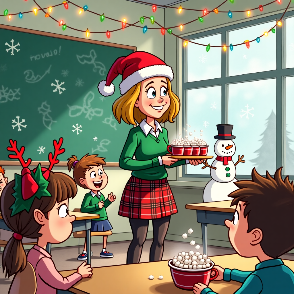 Female teacher serving drinks Christmas Card