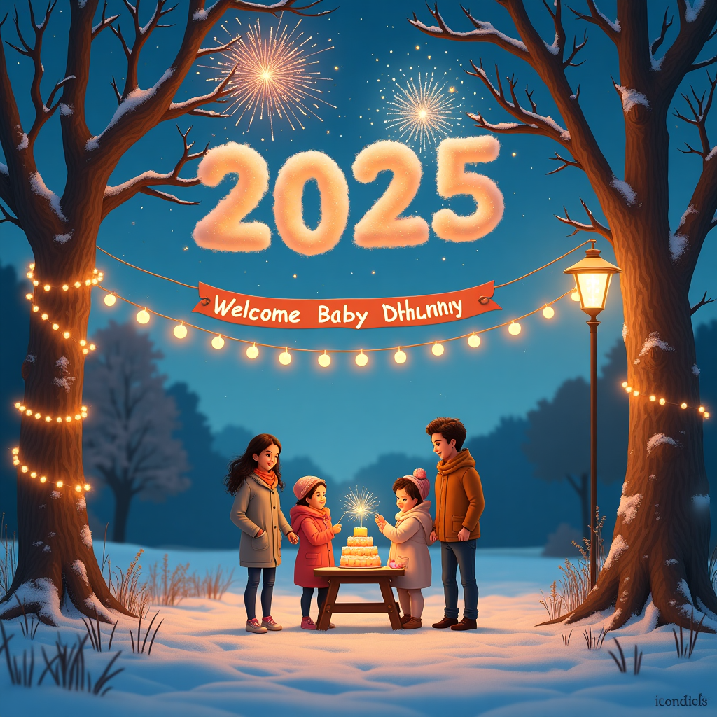 2025, Fireworks, New years eve, Love, Welcome, Outside, Baby, Realistic, 2 sisters, Parents, and New-baby Card