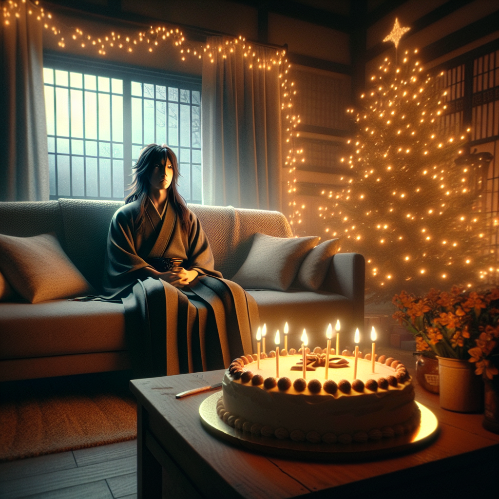 In a unique birthday setting, the room is filled with a love ambiance as a cake on the sofa awaits MUICHIRO from Demon Slayer, with Xmas lights twinkling softly in the tree outside the window. The illustration exudes a sense of warmth, as a melody swirls around the room from a music player, intertwining with the festive environment.
Generated with these themes: Daemon slayer, MUICHIRO , Love, Xmas, Windows, Tree, Sofa, and Music.
Made with ❤️ by AI.