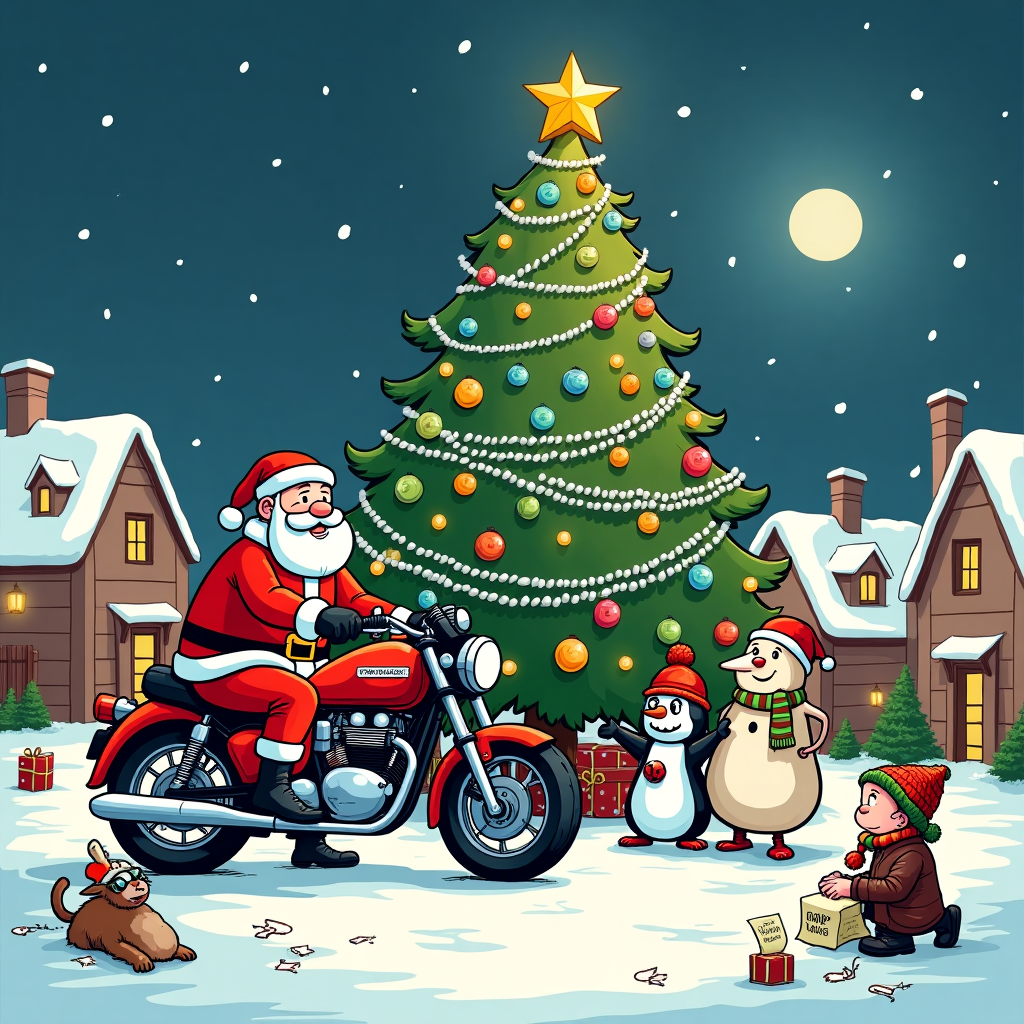 Triumph 400x motorbike in front of a christmas tree Christmas Card