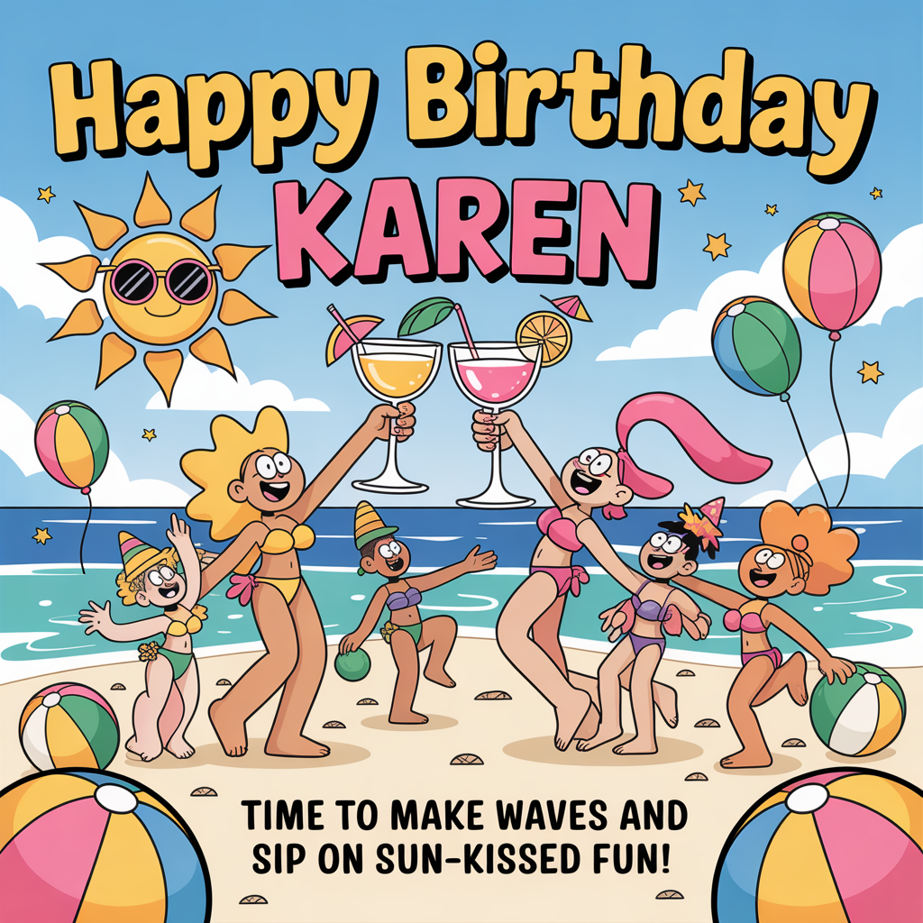 Bikinis,beach party coctails, and Birthday Card