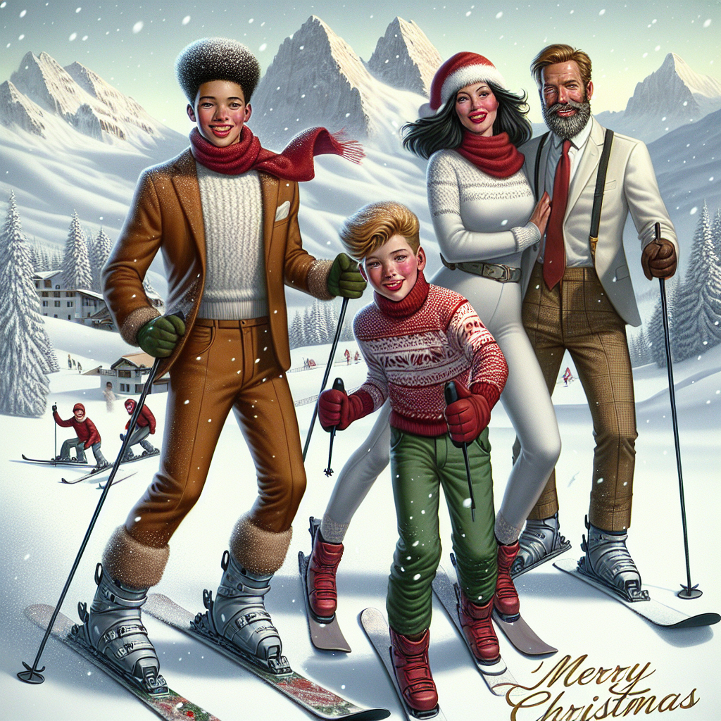 On the frosty, picturesque canvas of the Italian Alps, a canvas comes to life with a jovial family of four, savoring their Christmas adventure. The mixed-race mum, 45, glides confidently on skis, while the robust dad, 42, with a well-groomed beard, gracefully maneuvers his snowboard. Their teenage son, 14, clad in the latest Oakley winter wear, mirrors his younger brother's enthusiasm, the 12-year-old's fair complexion and red lips contrasted by his complete Burton ensemble. As snowflakes continue to gently descend, the mountains echo with their cheer, all under the warm greeting, 'Merry Christmas sorry we couldn't be there with you all,' lovingly inscribed within the scene.
Generated with these themes: Family of 4 on the Italian alps on Christmas day, Family consists of mum 45 years old who is mixed race and is on skis, Dad 42 years old bearded in good shape on a snowboard , Son number 1 is 14 years old mixed race stocky build in full oakley clothing, Son number 2 is 12 years old white with red lips with a slim build in full burton clothing, Snow is falling on the mountain , and Everyone is having fun coming down the mountain on Christmas day.
Made with ❤️ by AI.