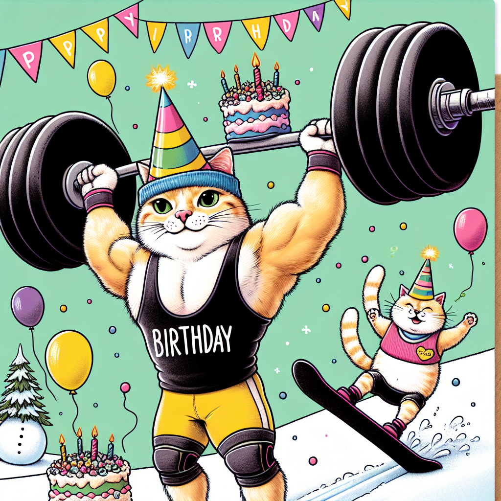 Crossfit, Snowboarding, and Cats Birthday Card