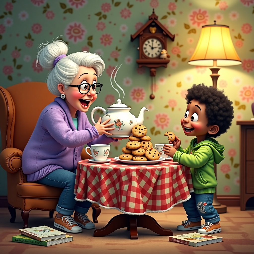 White hair grandma and black grandson Thank-you Card