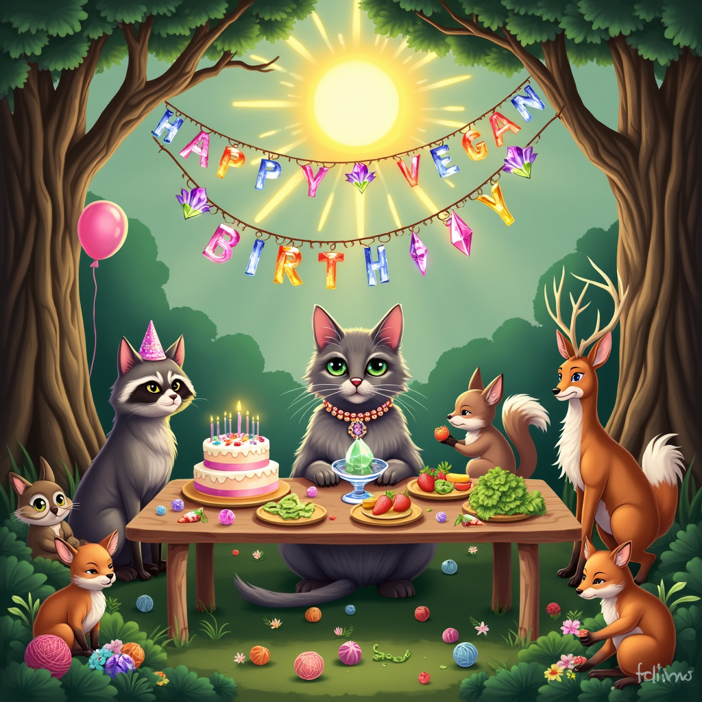 Cats, animals, crystals, being vegan Birthday Card