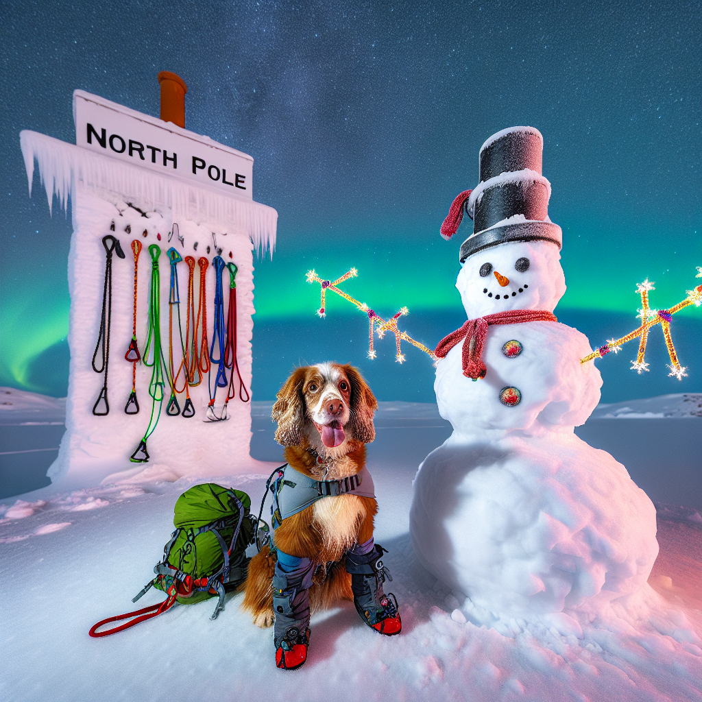 Under the aurora-lit sky of the North Pole, a brown spaniel, clad in ice-climbing gear, poses beside a snowman who mirrors the dog with climbing equipment of its own, representing shared winter adventures. The illustrious North Pole marker serves as a backdrop, festooned with festive climbing ropes, while 'Feliz Navidad' is gracefully etched into the snowy façade, bringing a touch of warmth to the icy tableau.
Generated with these themes: Brown spaniel, Rock climbing, Snowman, and North pole.
Made with ❤️ by AI.