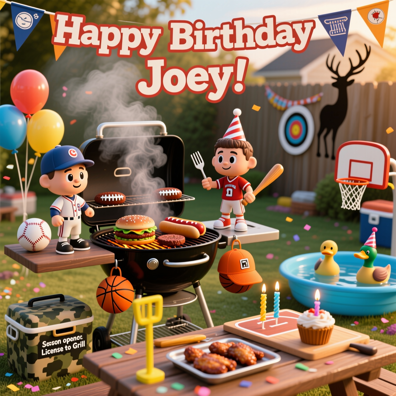 Hunting, bobble heads, baseball, football, basketball, grilling, and Birthday Card