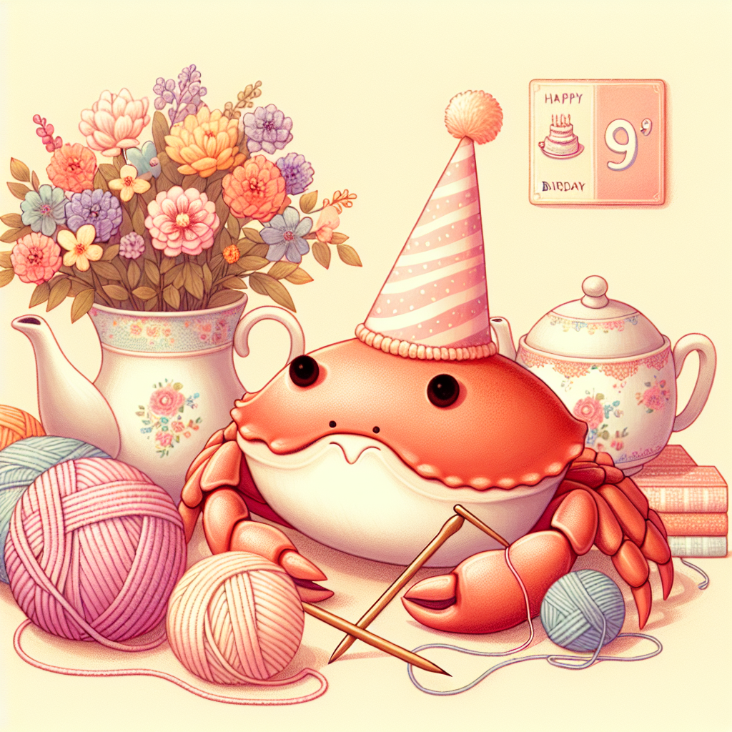 Knitting, Crab, and Teapot Birthday Card