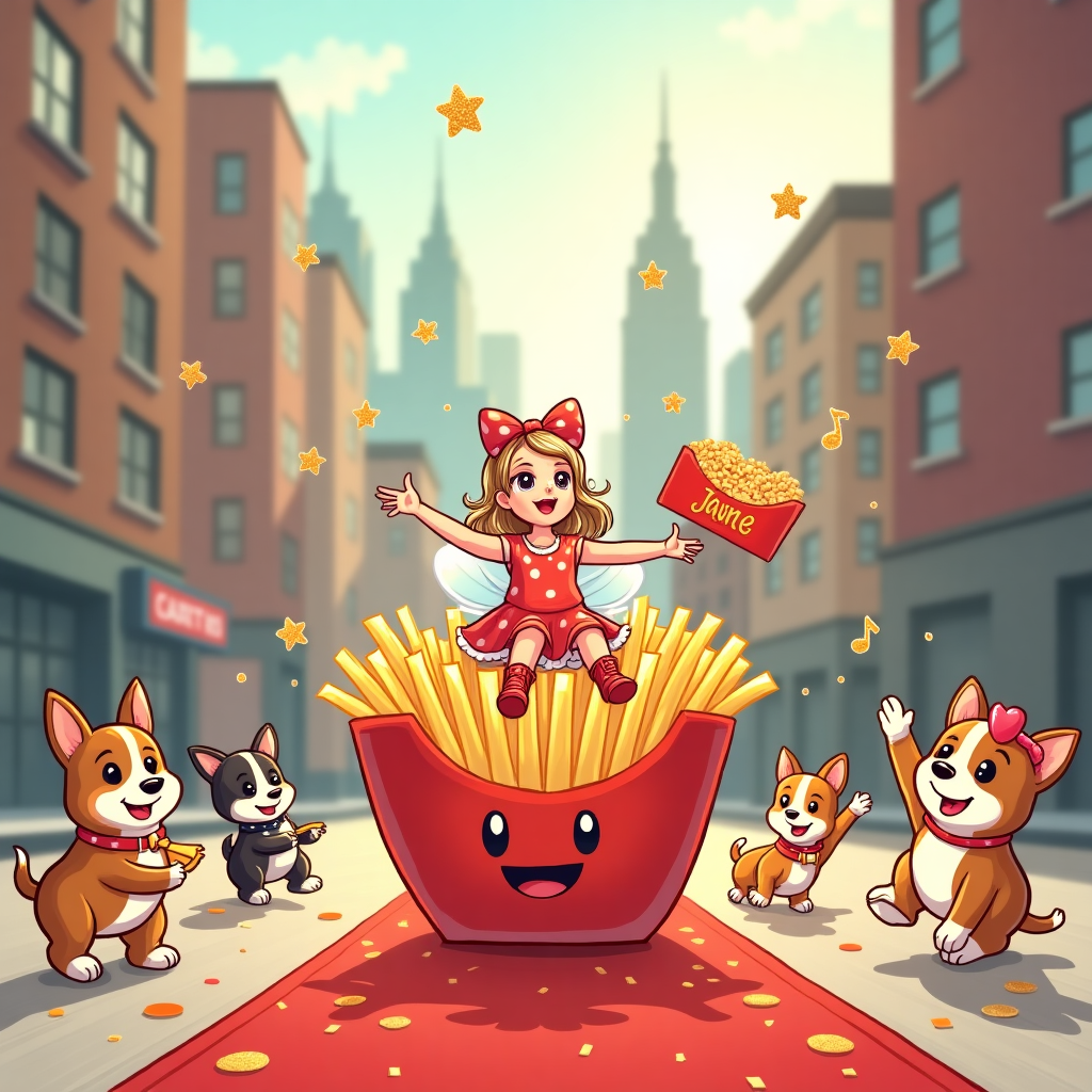 At the top of the cartoon image:  
**Thanks a Tater-Ton, Maya—You're More Legendary Than Swift at a Cane’s in Disney with a Puppy Parade!**

**Prompt for the image:**  
A super cute cartoon illustration bursting with whimsy and joy! In a lively New York City scene drawn in soft pastels, the iconic skyline twinkles in the background while a sunny street is filled with Disney-inspired puppies—think Dalmatians wearing tiny Mickey ears—bounding joyfully with mini guitars and friendship bracelets à la Taylor Swift’s Eras Tour.  

On a red carpet made of crispy Raising Cane’s crinkle fries, Maya (a cartoon version with sparkly boots and heart sunglasses) rides triumphantly atop a smiling, magical potato with fairy wings. Confetti granola clusters float in the air like flower petals. There's a Cane’s box clutched by a royal Corgi dressed as a Broadway star, offering it up like a trophy. Floating around the image are subtle song lyrics made of glitter, puppies doing little high-fives, and sparkles shaped like mini Times Square signs that read “THANK YOU.”  

The whole image has an adorable, animated storybook charm, perfect for a cheeky, loving, over-the-top thank-you.
Generated with these themes: Raising Cane’s, Taylor Swift , Disney, Puppies, Potatoes, New York , Granola, and .
Made with ❤️ by AI.