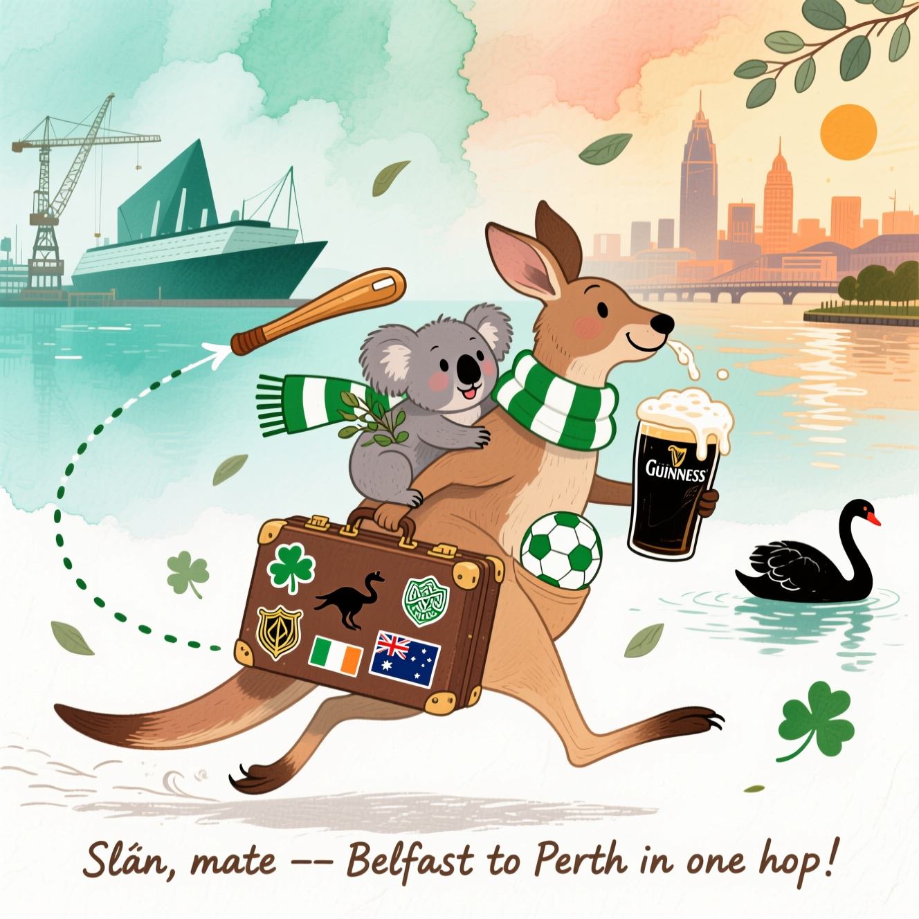 Ireland, Australia, Perth, Belfast, Guinness, Celtic Football Club, Koala, Kangaroo, Travel, Irish, , and Farewell Card