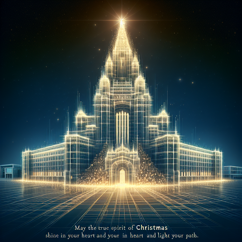 The Newcastle University structure stands serene and transformed into a Christmas tree, its abstract representation echoing a strong yet solemn festive vibe. Glorious lights appear to burst from within, symbolizing the university's academic brilliance while also serving as festive illumination. Below, 'May the true spirit of Christmas shine in your heart and light your path.' is emblazoned, harmonizing seamlessly with the setting's tranquil yet joyful essence.
Generated with these themes: Turn newcastle university into a christmas tree.
Made with ❤️ by AI.