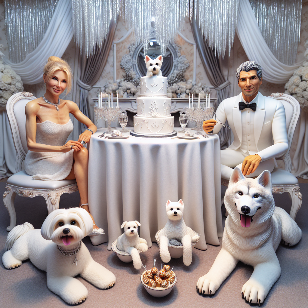 Picture an enchantingly realistic party room. A Caucasian female with a well-groomed White Maltese terrier and a Middle-Eastern male with a Pure white husky command the attention of the attendees, lounging by a exquisitely set table. The centerpiece, a birthday cake, features impressively accurate sugarcrafted replicas of both dogs. White and silver streamers hang from the ceiling, giving a winter wonderland vibes, mirroring the dogs' immaculate coats. Every decoration, from the cleverly crafted dog treat favors to the custom-made white bow ties adorning both dogs, contributes to the overall joyful birthday ambiance.
Generated with these themes: White Maltese terrier, and Pure white husky.
Made with ❤️ by AI.