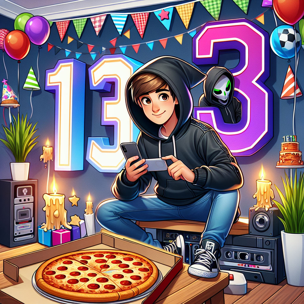 Grandson, Blackhoodie, Iphone, Pizza, Gaming, 13, and Teenager Birthday Card