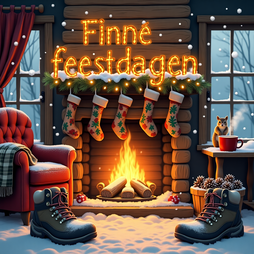 Hiking shoes , and Fireplace Christmas Card