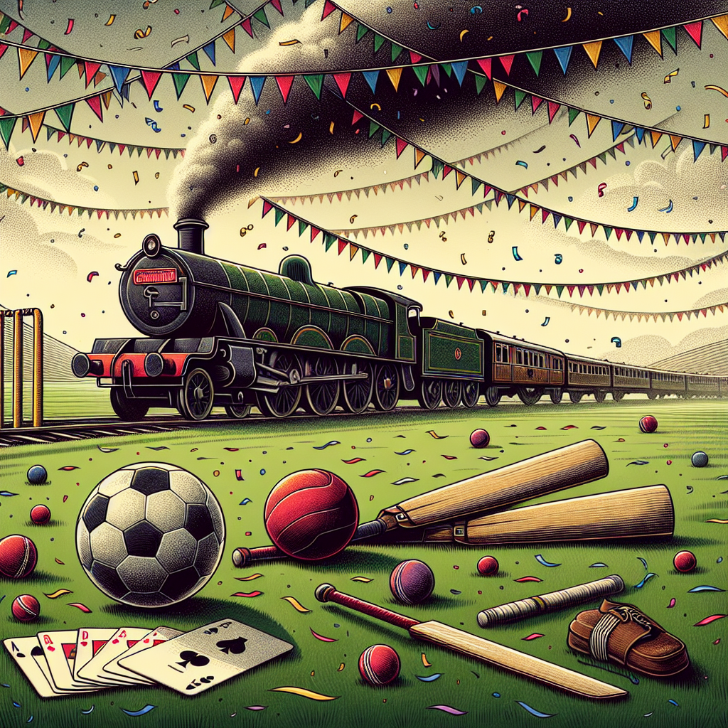 The illustration is imbued with a solemn atmosphere that represents a birthday celebration focused on sports and games. The picture features a period locomotive at the center, puffing along a festive banner, its steam intermingling with colorful confetti in the air. Surrounding the train is a well-defined soccer ball on a patch of lush green, suggesting a playing field nearby. Across the verdant carpet, cricket bats are arranged meticulously with an eye-catching red ball, ready for a friendly cricket match. Overhead, poker cards are tactically strung together to form a distinct party garland. Far in the backdrop, a smooth Formula 1 racing car darts by, its hues in sync with the jubilant birthday accents strewn across the scene.
Generated with these themes: Train , Soccer, Poker , Cricket , and Formula 1 .
Made with ❤️ by AI.