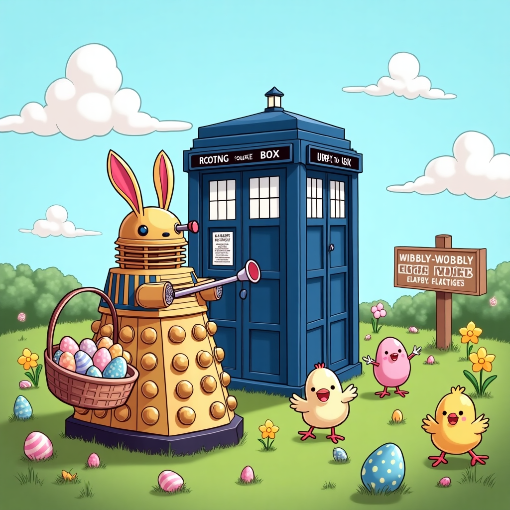 Tardis with Dalek at Easter time Easter Card