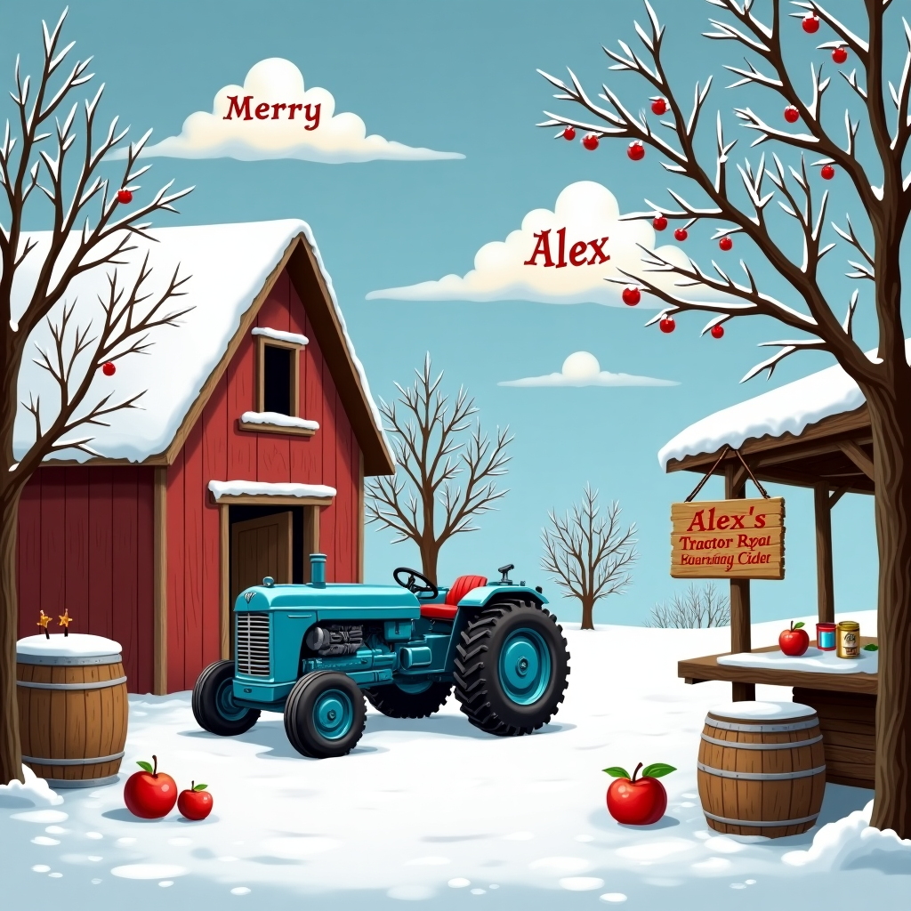 Blue tractor mechanic cider Christmas Card
