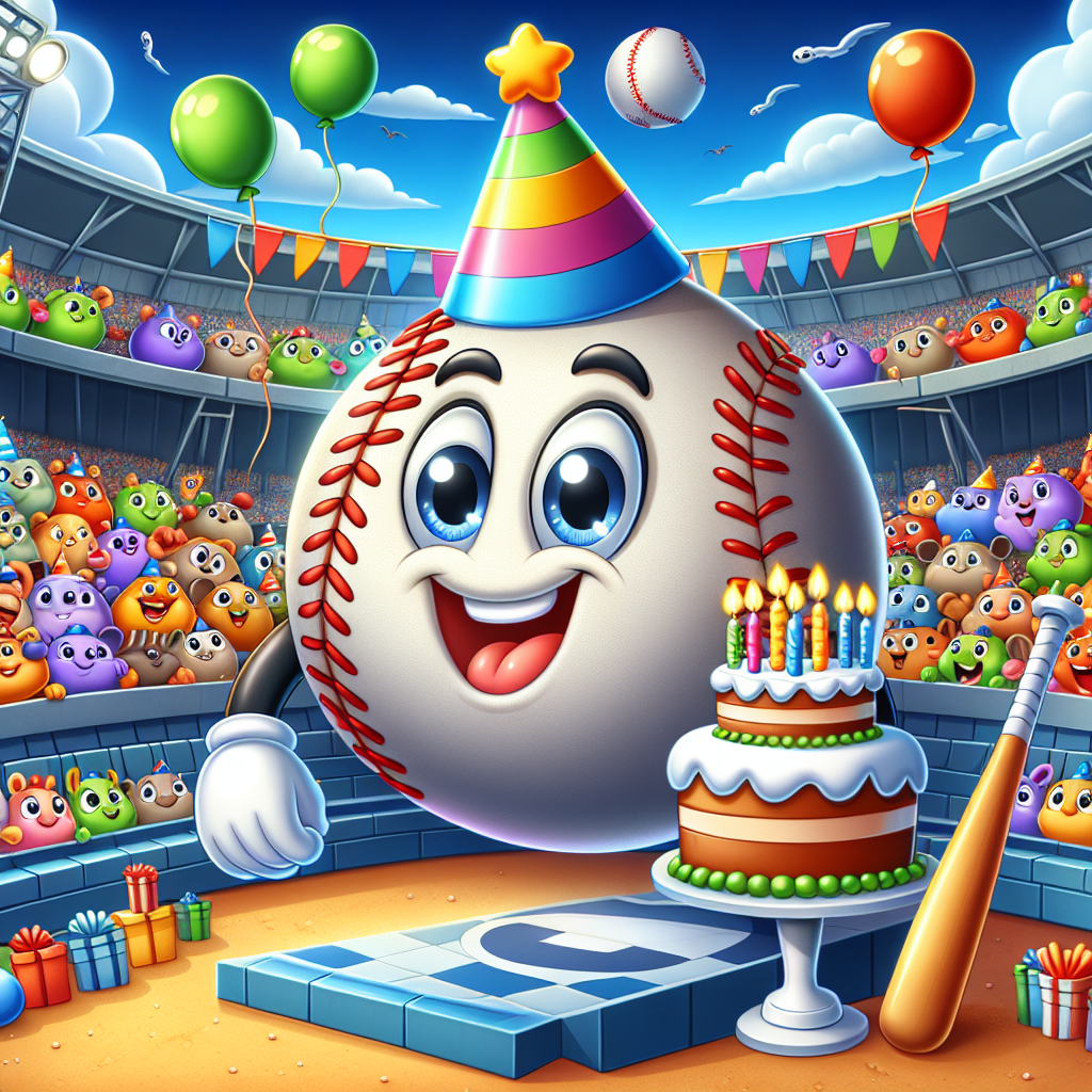 In this delightful and playful cartoon scene set on a birthday occasion, the setting is an imaginative baseball stadium brimming with an audience of colourful cartoonish animals. Occupying the spotlight is an oversized baseball endowed with adorable eyes and a grin. It's holding a birthday cake in one hand and a bat in the other while sporting a jaunty party hat positioned askew. In the air, balloons fashioned after baseballs float about, and a vibrant 'Happy Birthday' banner embellishes the upper part of the stadium, adding to the cheerful ambiance.
Generated with these themes: Baseball.
Made with ❤️ by AI.