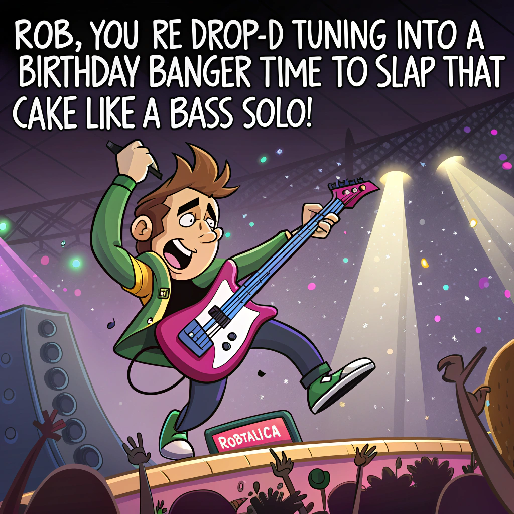 Playing bass guitar in a rock band on stage Birthday Card