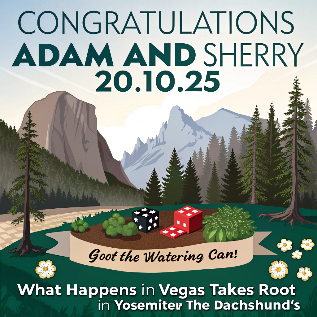 Las Vegas, Yosemite, daschund, gardening, and Wedding Card