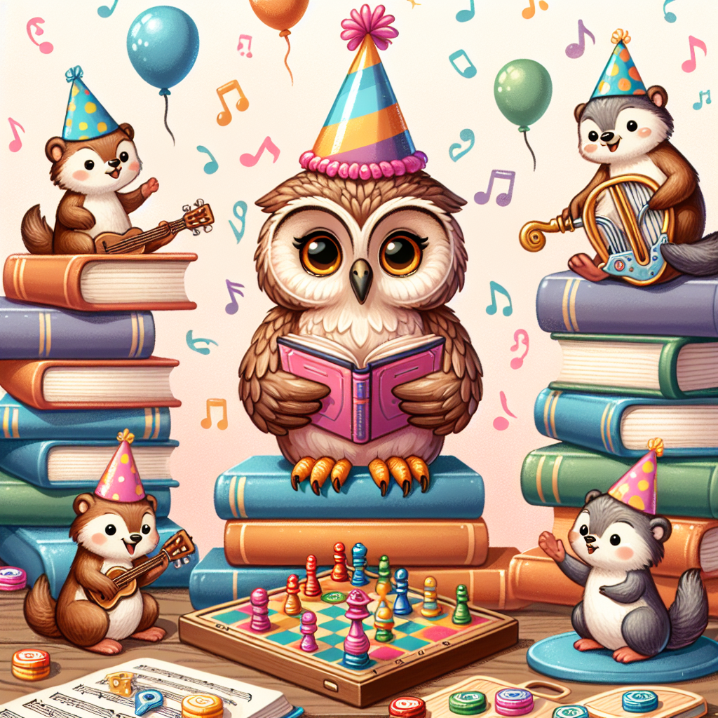 Owl, Games, Books, Music, and Otter's Birthday Card