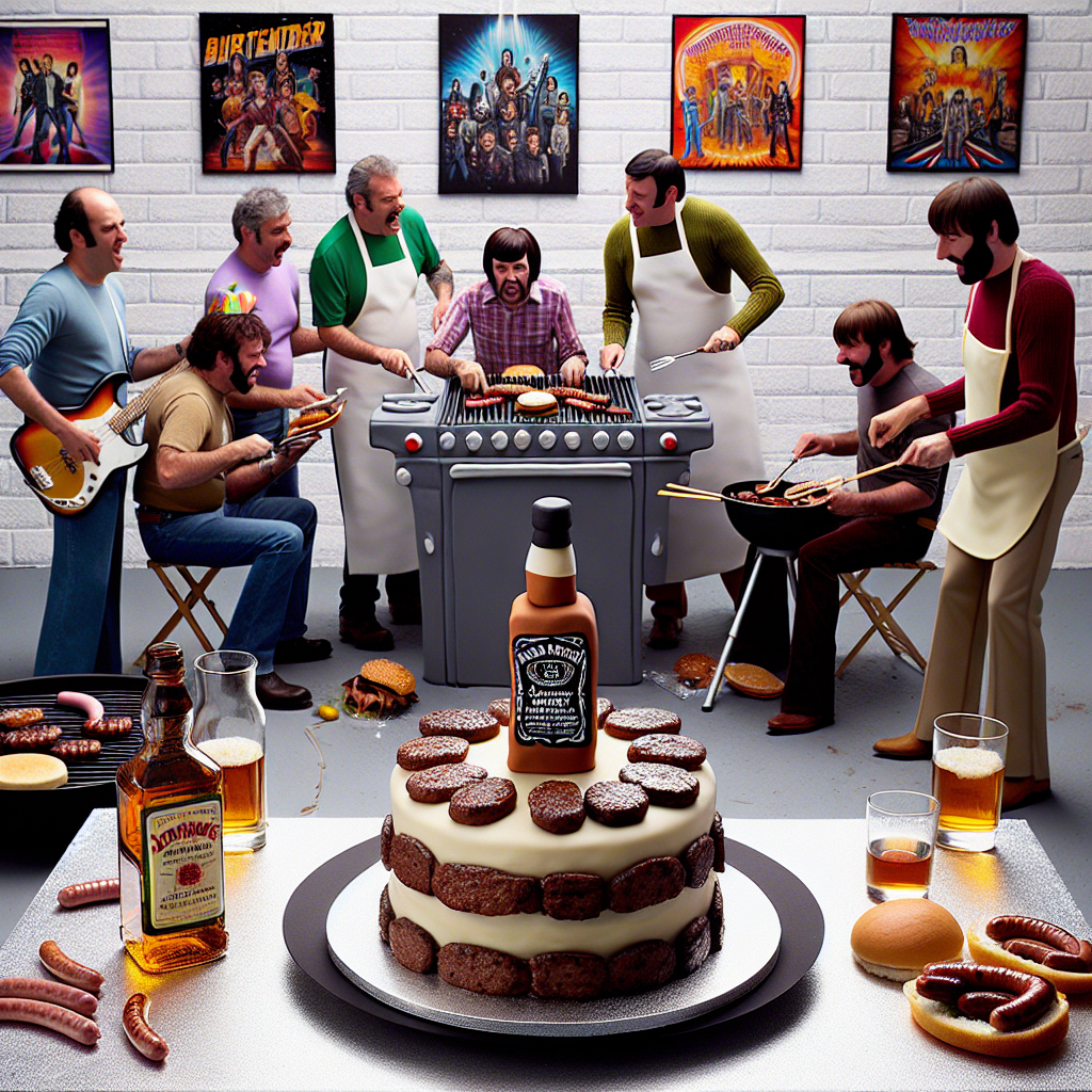A lively and humorous birthday scene unfolds, featuring a group of friends engaging in a barbecue. They are cooking burgers and sausages while wearing costumes reminiscent of a popular science fiction television series from the 1960s. Center stage is a cake cleverly designed to resemble a well-known whiskey brand bottle, eliciting laughter from the group. The setting is enhanced with symbolic representations of a rock music genre known for its intenseness and vigor, and artwork indicative of various music albums serving as a vibrant and energized backdrop.
Generated with these themes: Jack daniels, Star trek, Burgers, Sausages, and Heavy metal music.
Made with ❤️ by AI.