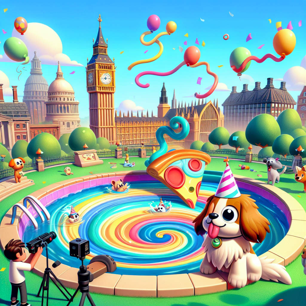 The scene takes place in a whimsically distorted park which gives a feeling of being in London, with a playful representation of a famous old clock tower instead of Big Ben. A charming dog adorned in a party hat is swimming in a swirling, colorful pool which is shaped like a slice of pizza. The pool looks like one made for a fantastical animal-battle game like Pokémon. Nearby, a group of generic cartoon characters, who are known for making tutorial videos, is filming a 'Swim with Your Fantastical Animal' tutorial amidst a flurry of floating birthday balloons and confetti.
Generated with these themes: Dog, Swimming, London, Pizza, Youtube, and Pokemon.
Made with ❤️ by AI.
