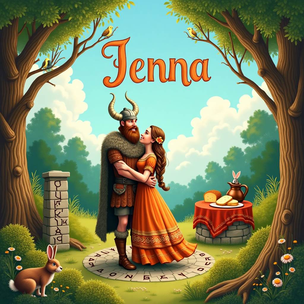Viking man and viking woman holding each other Anniversary Card