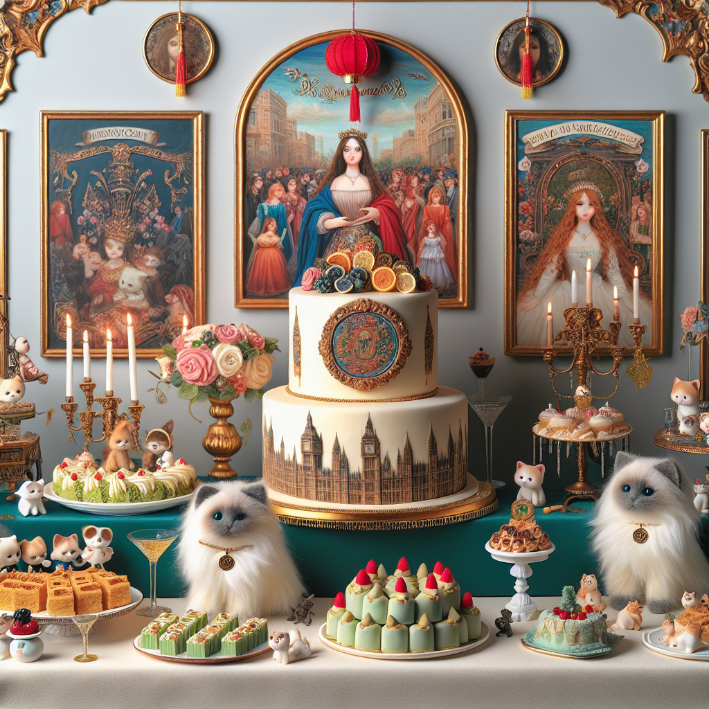The scene depicts an exhilarating birthday celebration, exuding a blend of both realism and cuteness. The centerpiece of the party is a lavish cake designed with a Renaissance theme, decorated with symbolic elements inspired by the album of a renowned pop artist. The table is enriched with an array of sophisticated pistachio desserts, showcased with a touch of gourmet artistry. Petite white ragdoll cats, featuring soft, plush fur, are wandering among the guests, adding a sense of playful charm. Various corners of the room are beautifully adorned, each reflecting different musical eras of a famous country-pop artist, forming a historical timeline of her tours. A tasteful splash of Chinese culture is evidently expressed, with decor in hues of red and gold signifying prosperity and happiness, thereby enhancing the overall celebratory atmosphere.
Generated with these themes: Beyonce renaissance, Taylor swift eras tour,  white ragdoll cats, Pistachio dessets, and China.
Made with ❤️ by AI.