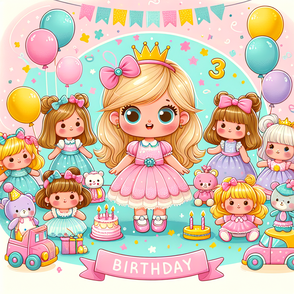 Gabby's dollhouse , Princess dresses, Age 3 blonde girl, Cats, and Dolls Birthday Card