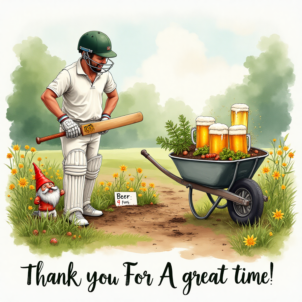 Cricket Gardening Beer , and Thank-you Card