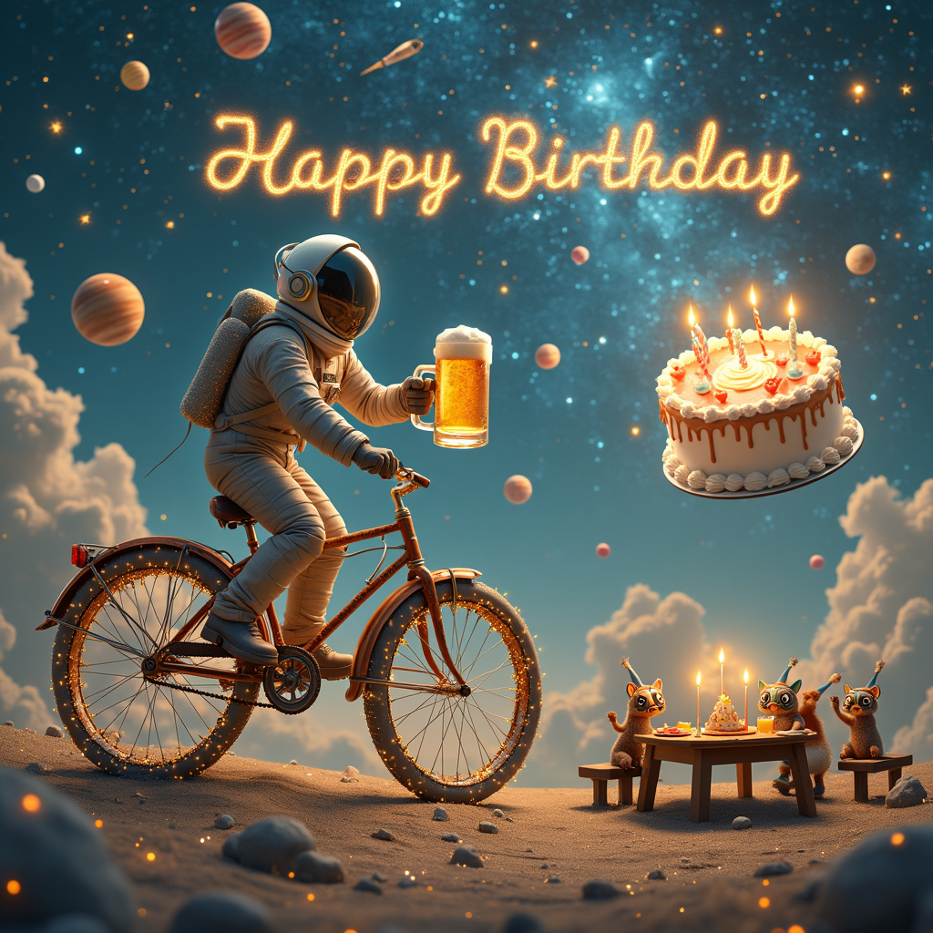 Star gazing ,biking ,beer Birthday Card