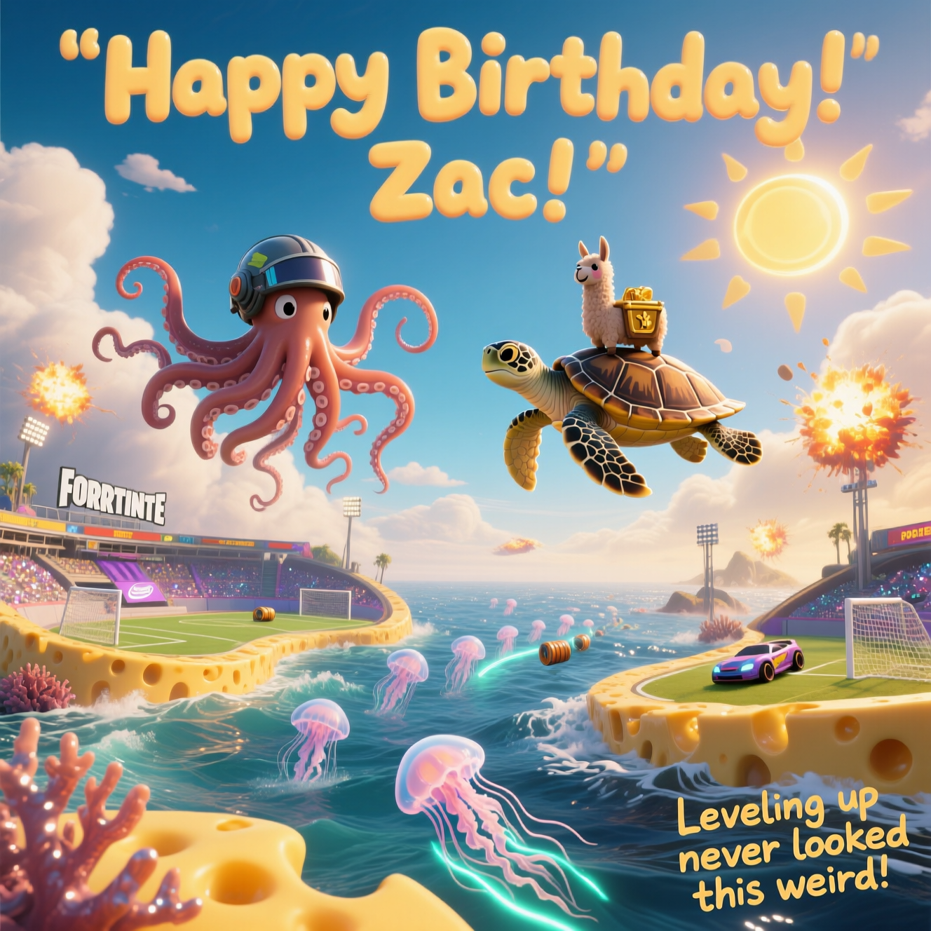 Sea creatures, Fortnite, Rocket League, and Birthday Card