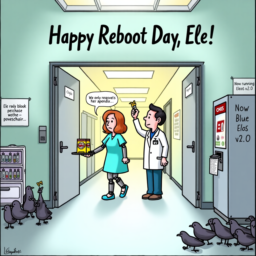 Leaving hospital after having surgery making them a cyborg. Make it funny Sympathy Card
