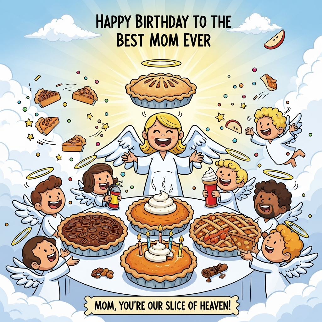 Angels, Family, Pecan Pie, Pumpkin Pie, Apple Pie, and Birthday Card
