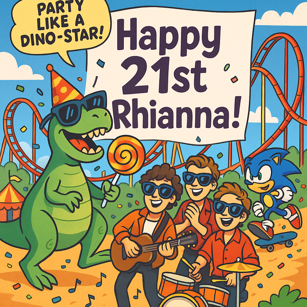 Theme park, t-rex, They Vamps, sonic the hedgehog , and Birthday Card