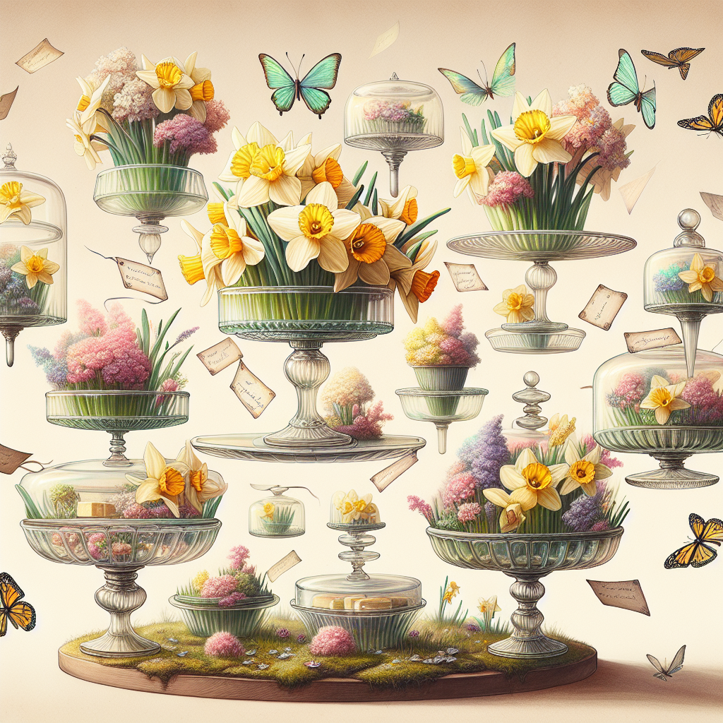 Create a whimsical Mother's Day illustration, featuring an enchanting floating assortment of ethereal shelves, with each harboring delicate glass cake stands. These translucent cake stands are topped not with typical desserts but with enthralling spring scenes occupied by radiant, blooming daffodil flowers that appear to be glowing from within. Velvety-hued Sweet Williams punctuate the arrangement to lend contrast and depth. Scattered around this airborne garden are cards, inscribed with meaningful messages that flutter akin to butterfly wings, thus wrapping the entire scene in an atmosphere of love, respect, and adoration.
Generated with these themes: Shelves of glass cake stands, Daffodils , Sweet williams, and Cards.
Made with ❤️ by AI.