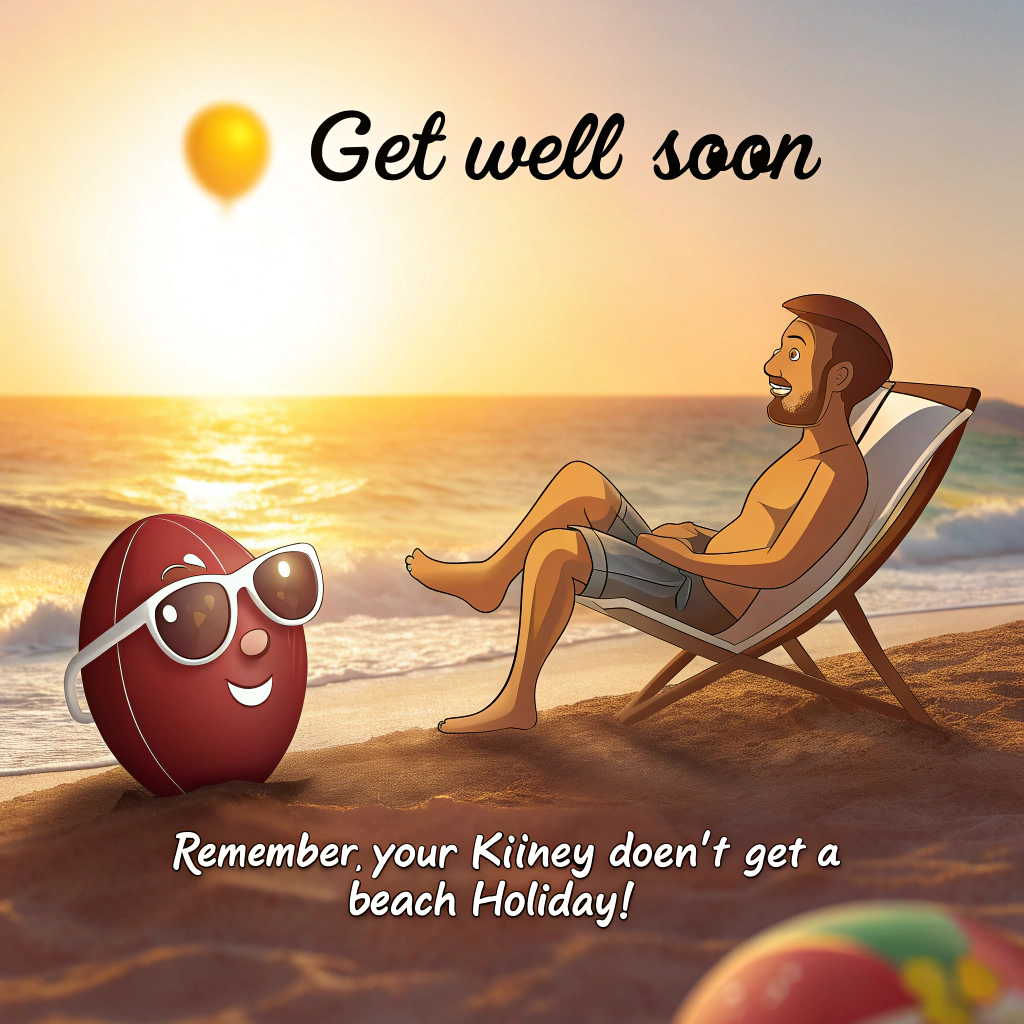 Handsome young man, kidney, beach , sun., and Sympathy Card