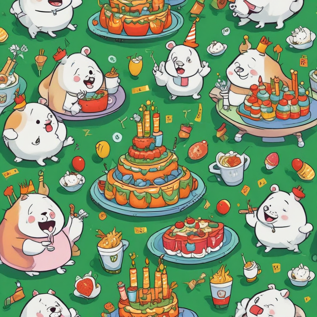 Cartoon Funny, Envision a whimsical birthday cartoon scene set on a vibrant green football field. Scattered around are numerous animated footballs, each endowed with exaggerated features and expressions of joy. They have cartoon-like miniature limbs showcasing prowess in maneuvering chopsticks. They are picking up mouth-watering Chinese dishes like spring rolls, dumplings, and stir-fried noodles. As they indulge, bubbles of conversation and laughter punctuate the scene. The footballs are also raising frosted mugs filled with golden liquid, possibly beer. The scene encapsulates a celebratory atmosphere, highlighting a unique and humorous birthday theme.
Generated with these themes: Footballs eating Chinese food and drinking beer.
Made with ❤️ by AI.