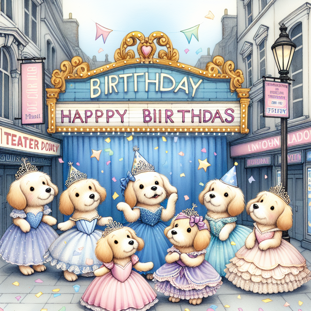 Cute dogs, London west end, Theatre, and Disney Princesses Birthday Card