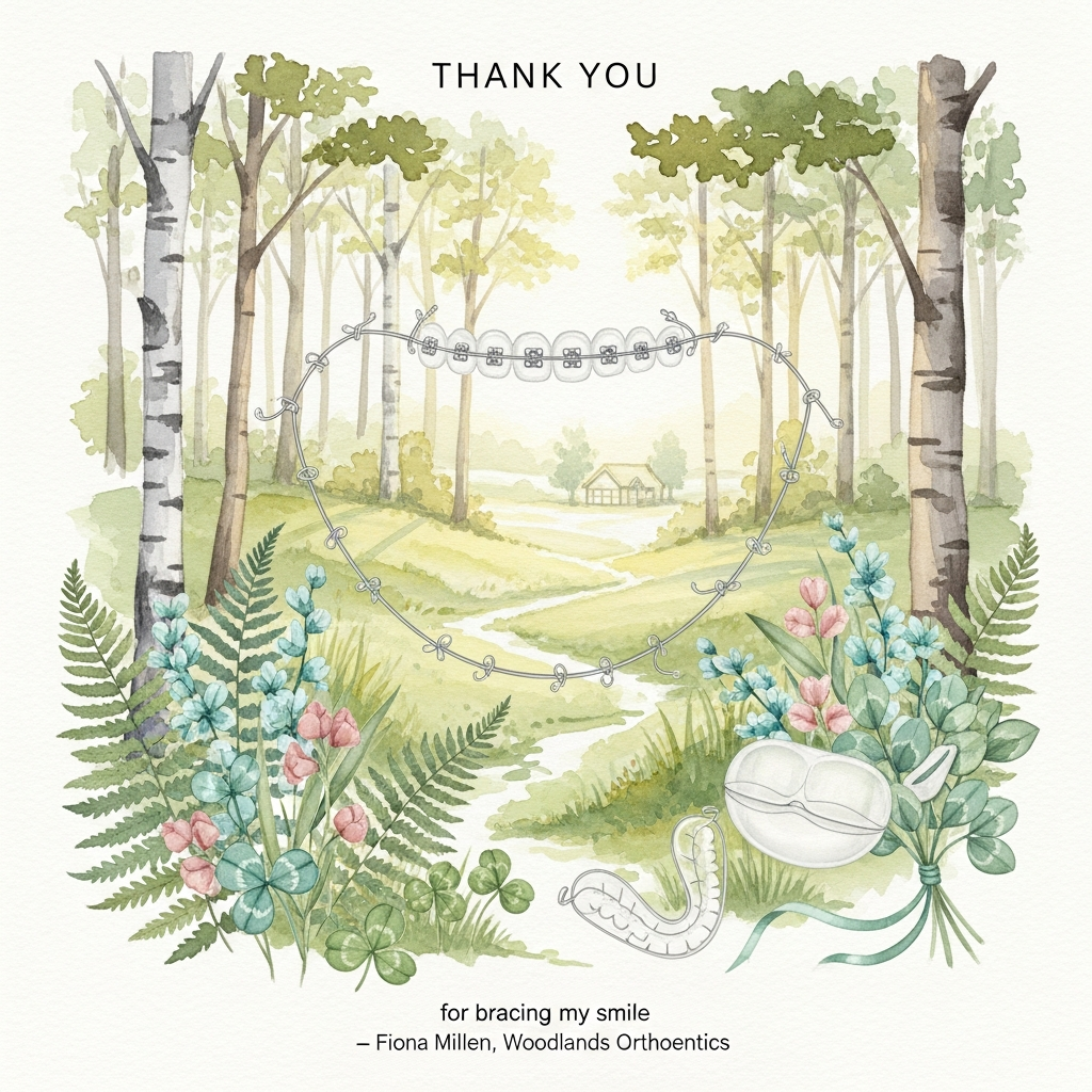 Orthodontist, Fiona Millen, Woodlands orthodontics, and Thank-you Card