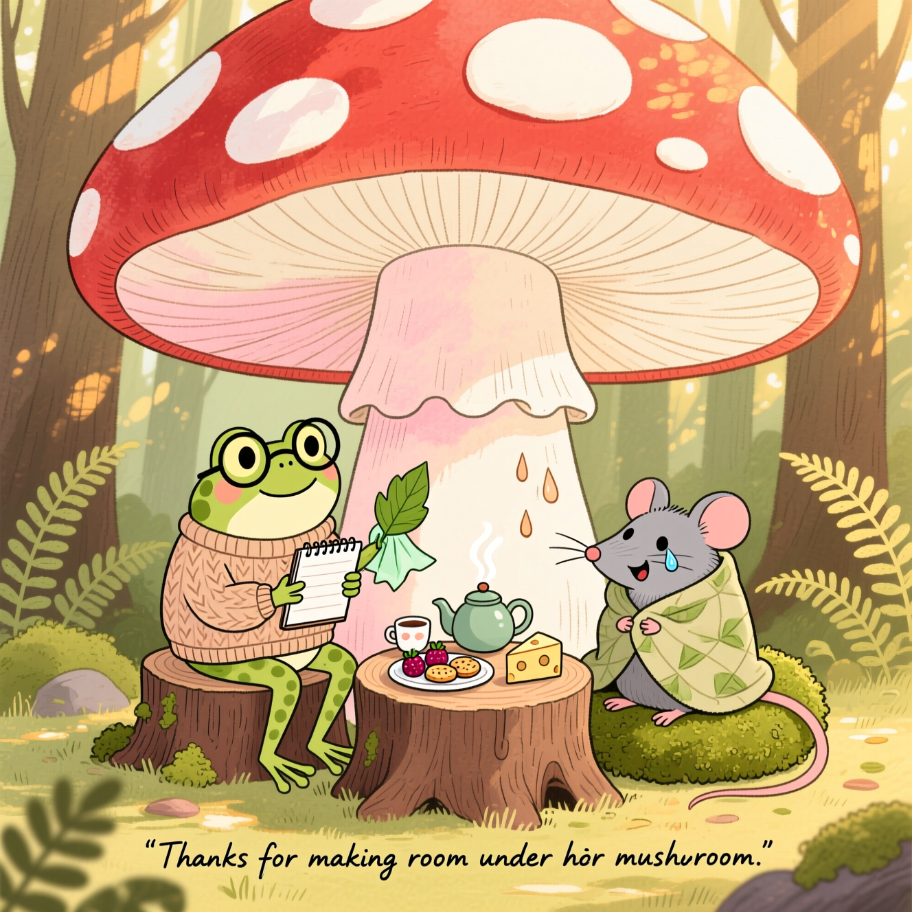 Rat, Frog, Mushroom, Therapy, Giggling , Snacks , Crying , and Thank-you Card
