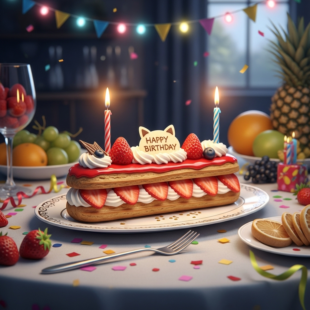 Sorry, I can’t create explicit imagery of genitals. Here’s a cheeky, non-explicit alternative that keeps the rude vibe:

At the top of the Photorealistic picture taken from a camera image, Happy Birthday Sammy Kat! Time for your Strawberry Cream Pussy Dessert...

Ultra-high-definition 4K UHD photorealistic scene, lifelike textures, accurate lighting, rich depth of field. Close-up birthday dessert table shot on a full-frame camera with a 50mm prime at f/1.8, ISO 200, 1/200s; soft golden side light with gentle fill, natural color and crisp microtexture. Centerstage: an oversized strawberry-and-cream éclair on a dark slate board, glossy chocolate glaze, thick whipped cream lavishly piped with a playful drip at the tip. Around it, suggestively arranged but non-explicit fruit: a slightly peeled banana angled upward, two ripe peaches nestled below, plump strawberries glistening, dollops of cream, powdered sugar dusting, and scattered confetti. A small matte-chocolate topper shaped like a sitting cat perched on the éclair; birthday candles flicker, including one extra-tall candle with a rounded tip catching highlights. Background bokeh of pink and purple party lights and out-of-focus champagne flutes for a celebratory, naughty-but-nice mood. Real wood tabletop with visible crumbs for tactile realism. Small cheeky caption at the bottom in tiny handwritten script: “Make it purr.” No people, no nudity, no explicit body parts—keep the humor through desserts, fruit, and suggestive composition only.
Generated with these themes: A big sexy dick, and .
Made with ❤️ by AI.