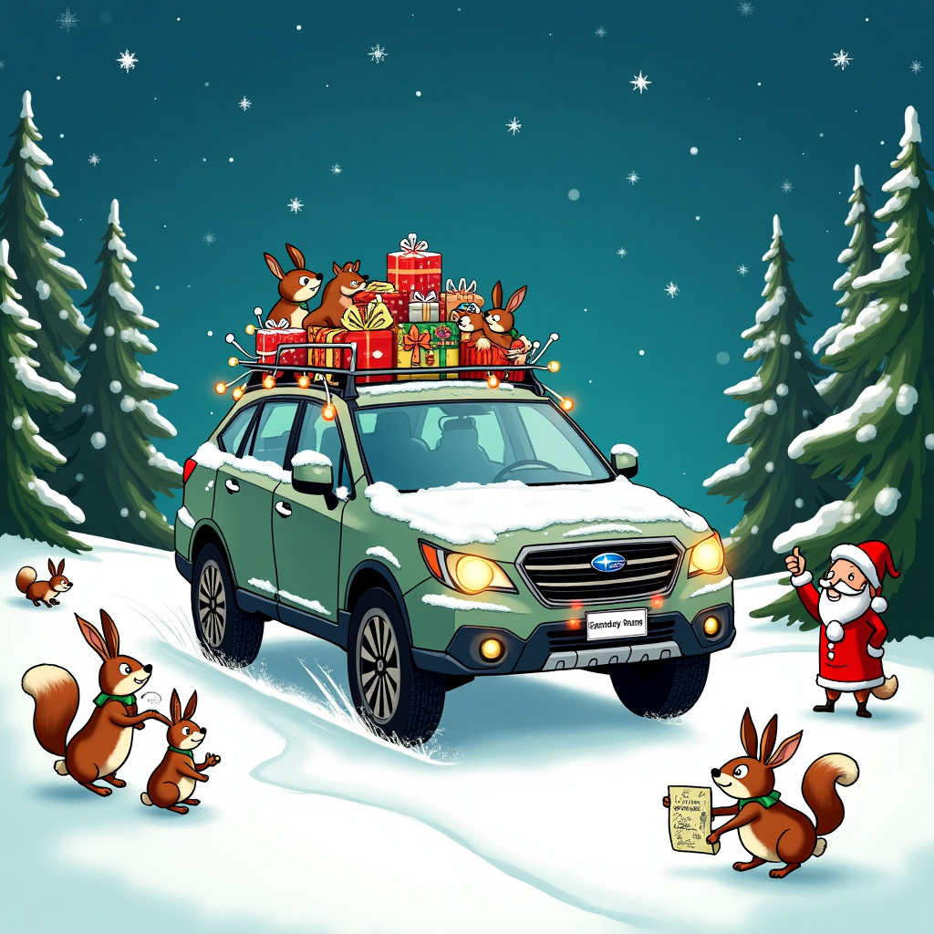 Subaru Outback cartoon christmas, and Christmas Card
