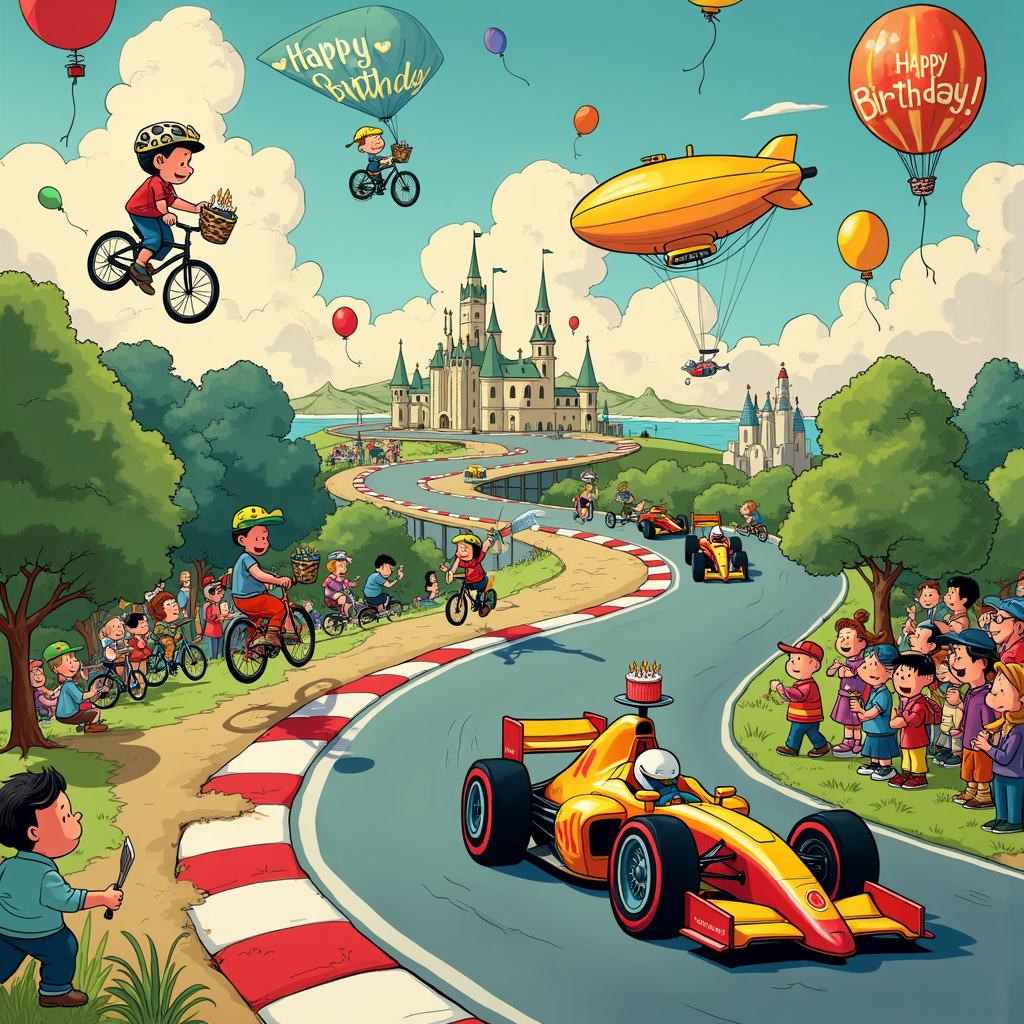 Bicycling, and F1 driving Birthday Card