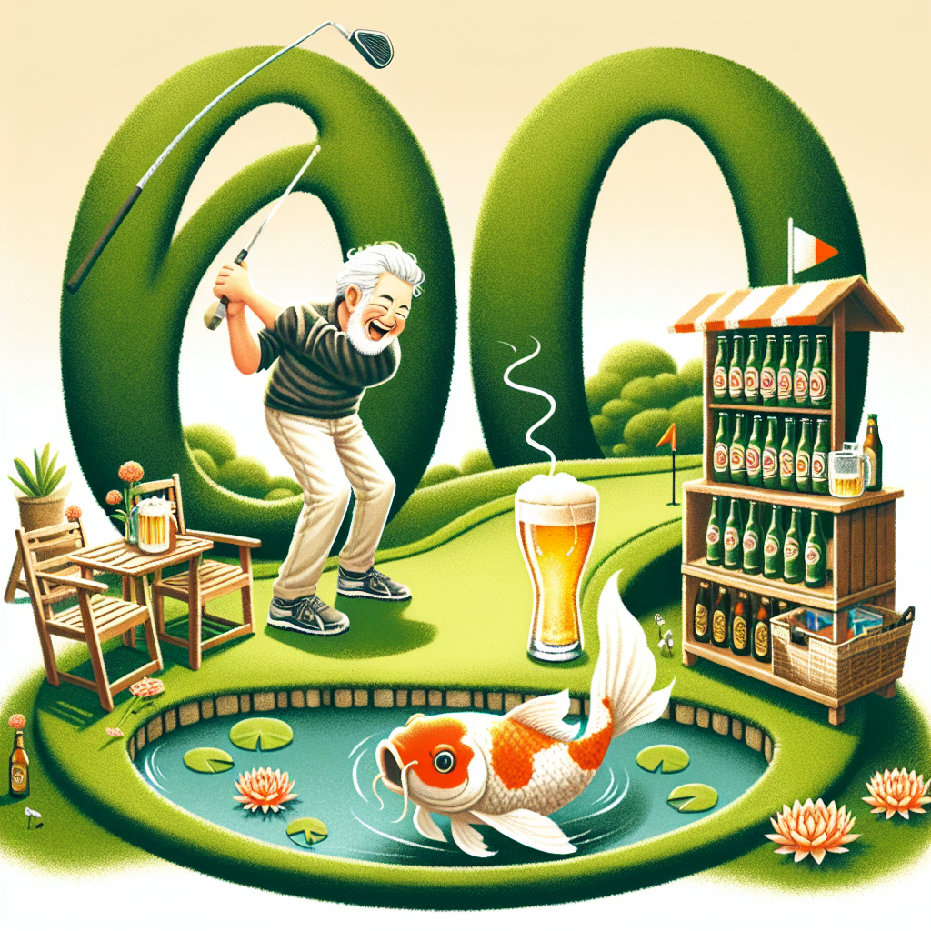A warm and affectionate illustration for a 60th birthday celebration of a dear father who is enthusiastic about golf. The image highlights the father holding a golf club in the middle of a swing with a jubilant expression on his face as he stands on a bright, lush green golf course. The number '60' is creatively incorporated into the layout of the golf course as an acknowledgment of his age. At the side, a makeshift beer station featuring a variety of beers whispers his fondness for a chilled brew. In the forefront, Nishikigoi swim gracefully in a petite pond, symbolizing prosperity and the unending course of life.
Generated with these themes: 60th, Beer, Dad, Golf, and Koi fish.
Made with ❤️ by AI.