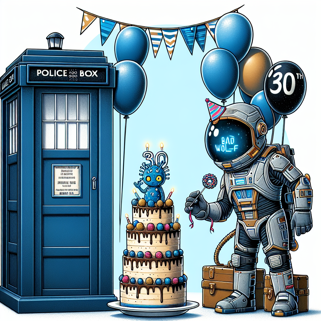 Dr Who, Tardis, Dalek, Birthday Cake, 30th, and Bad Wolf Birthday Card