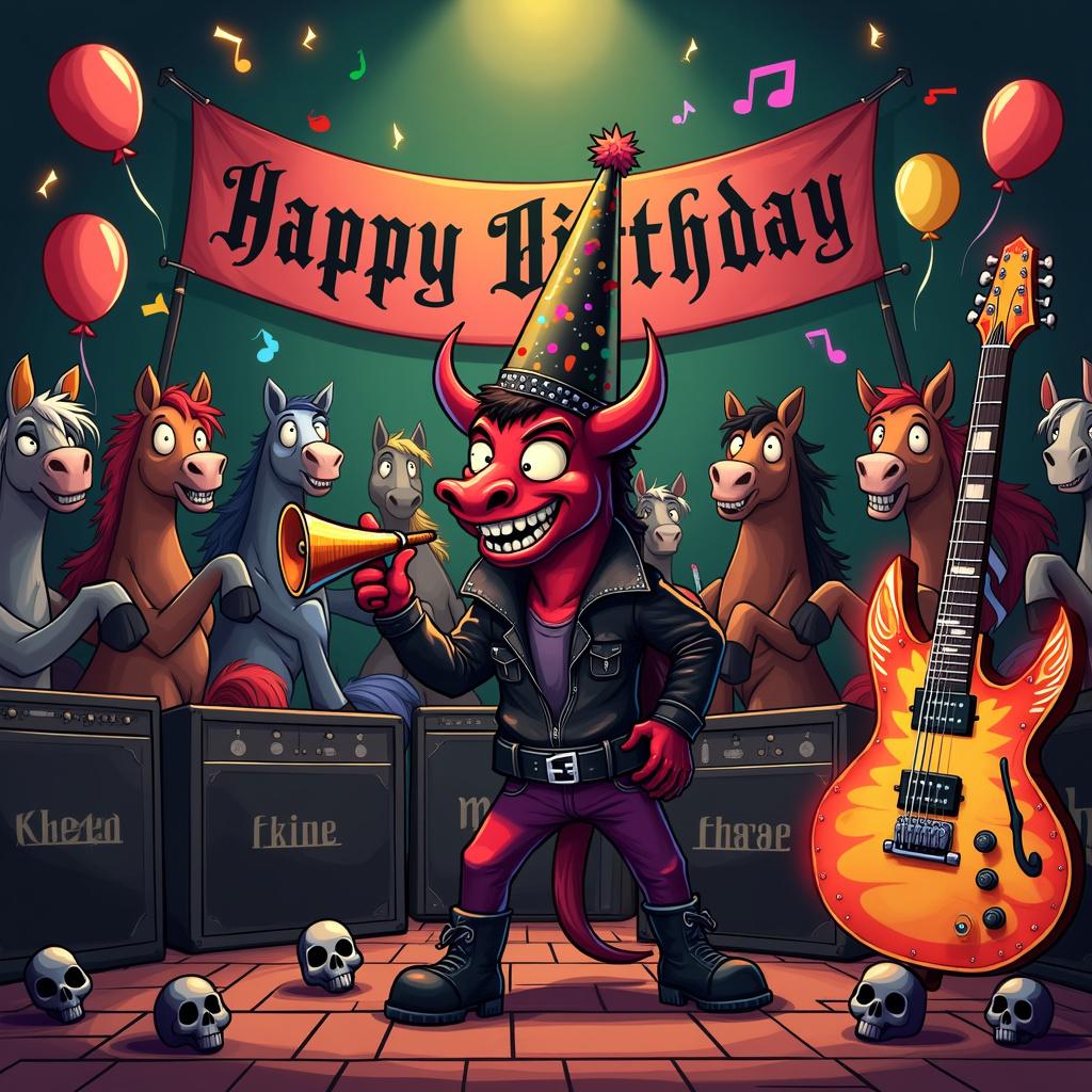 Satan, Horses, Metal music, and Electric guitar Birthday Card