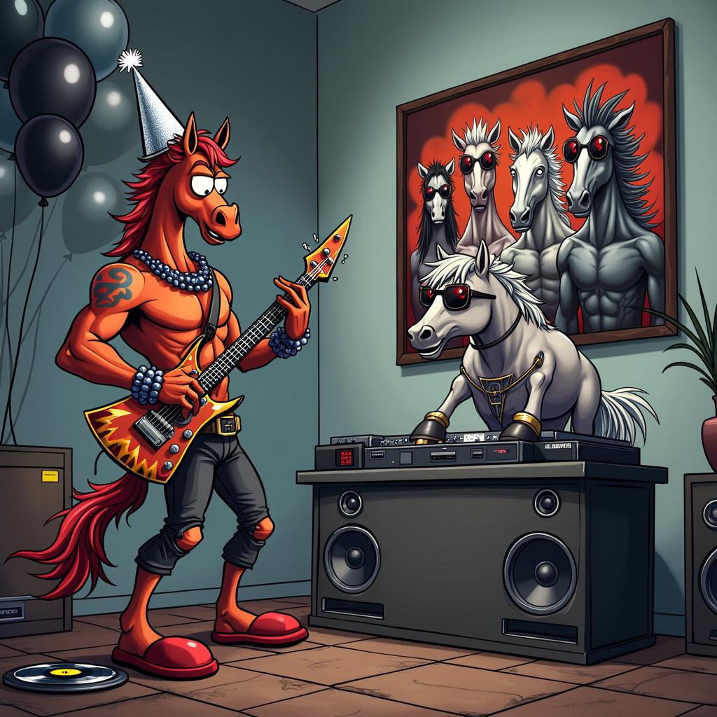 Satan, Horses, Metal music, and Electric guitar Birthday Card